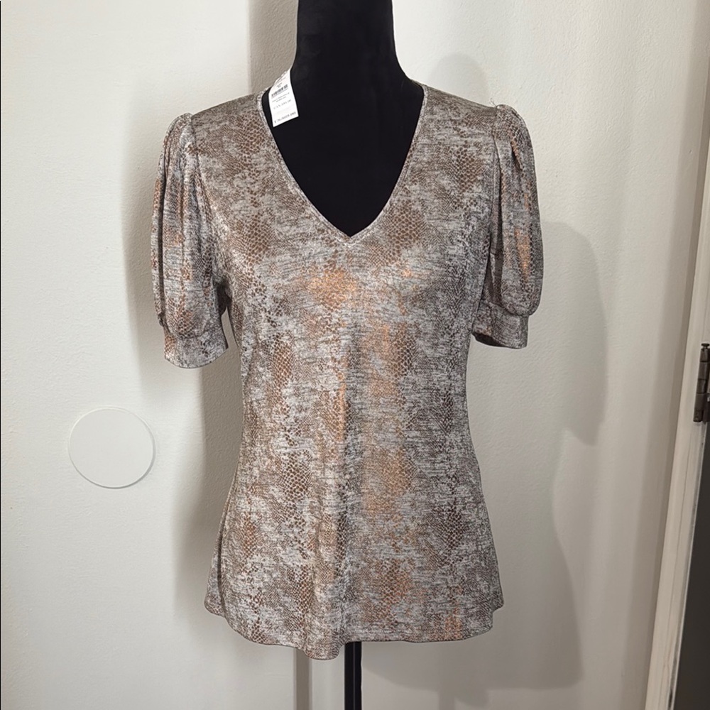 White House Black Market Puff Sleeve Foil Tee